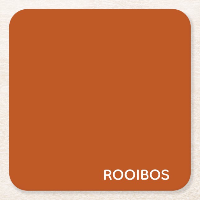 Rooibos red brown colour name square paper coaster (Front)