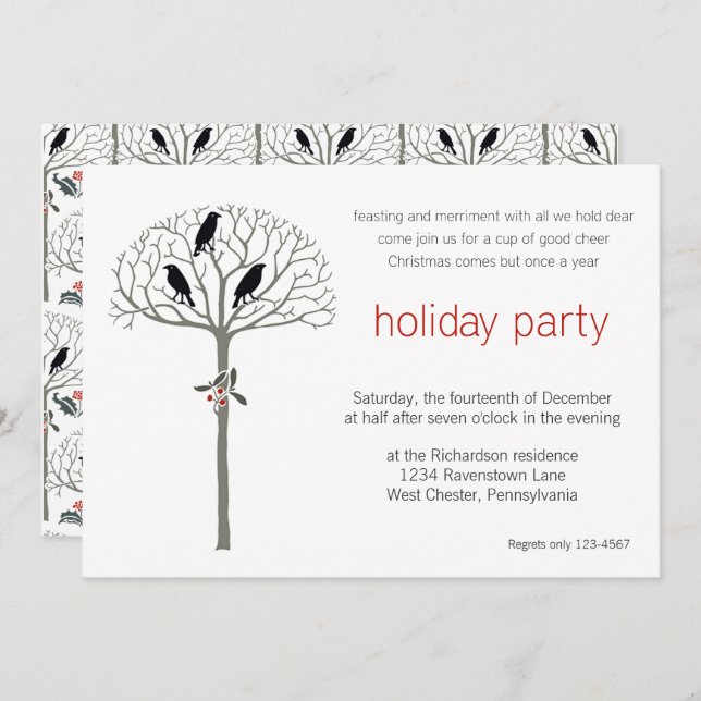 Rook and Holly Christmas Party Custom Invitation (Front/Back)