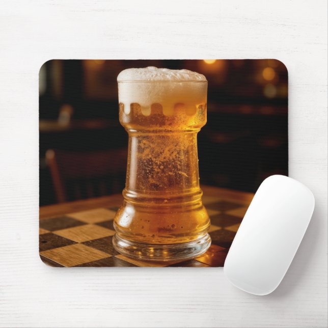 Rook Chess Piece Beer Glass Mouse Mat (With Mouse)