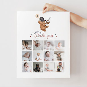 Rookie 1st Birthday Bear - Photo Collage Poster