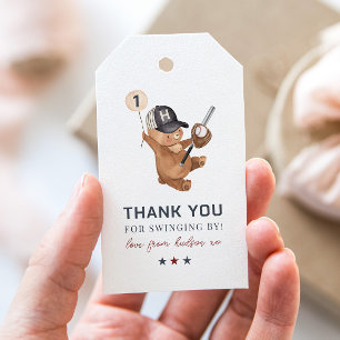 Rookie 1st Birthday Bear - Thank You Gift Tags
