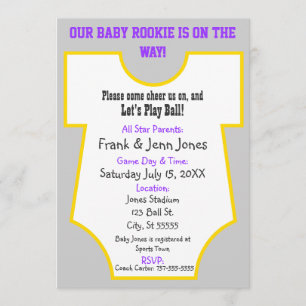 Rookie Baby Shower Invite Purple & Gold