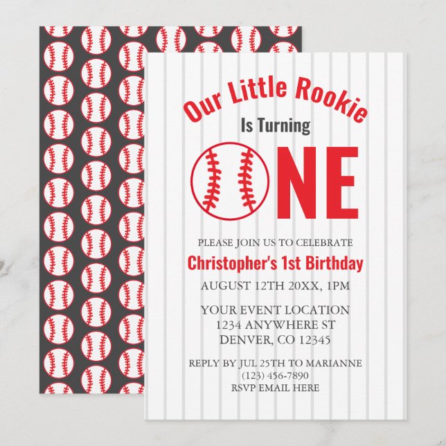 Rookie Baseball 1st Birthday Invitation (Front/Back)