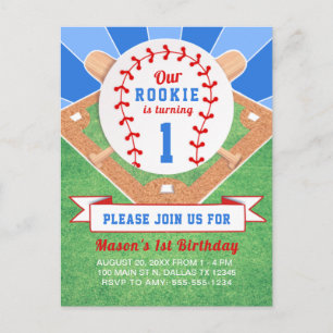 Rookie Baseball 1st Birthday Invitation Postcard