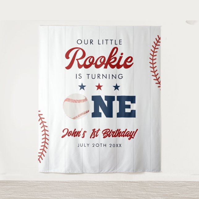 Rookie Baseball 1st Birthday Photo Backdrop Tapestry (Front)