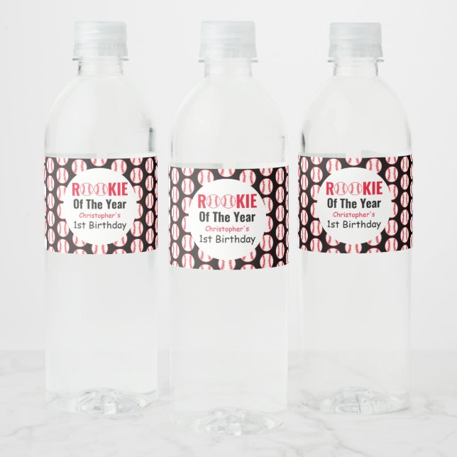 Rookie Baseball 1st Birthday Water Bottle Label (Bottles)