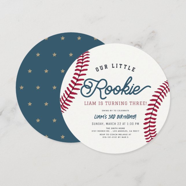 Rookie Baseball Boy Birthday Circle Invitation (Front/Back)