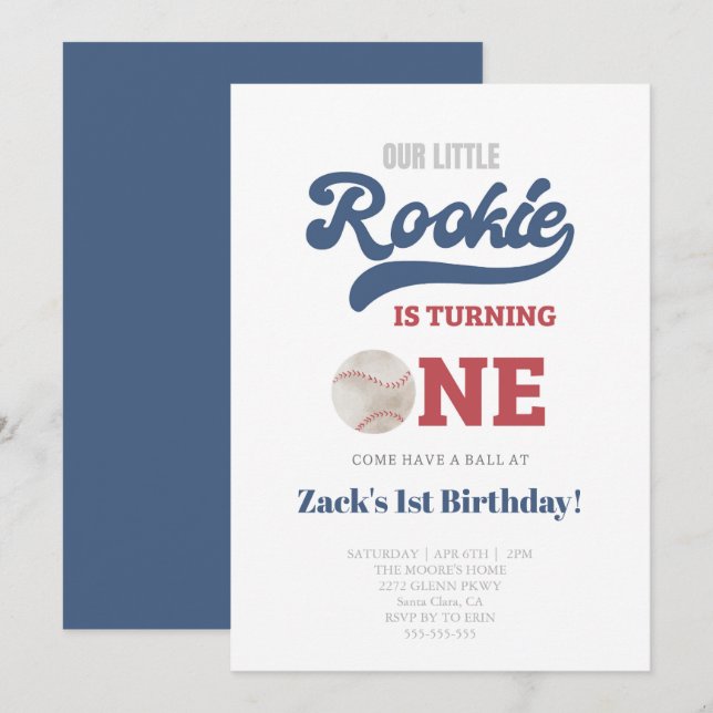 Rookie Baseball Boys 1st Birthday Party invitaion Invitation (Front/Back)