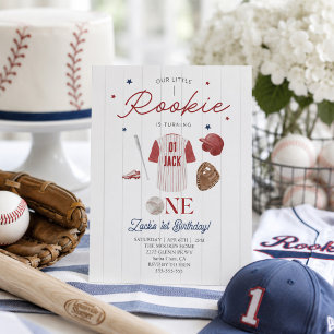 Rookie Baseball Custom name Boys 1st Birthday Invitation