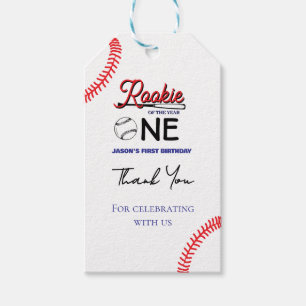 Rookie baseball kid's first birthday card gift tags