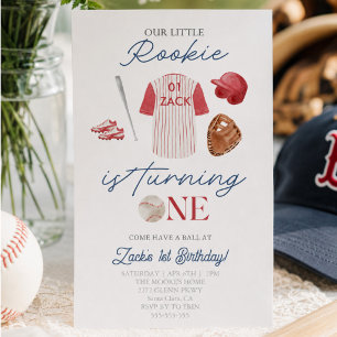 Rookie Baseball Uniform Boys 1st Birthday Invitation