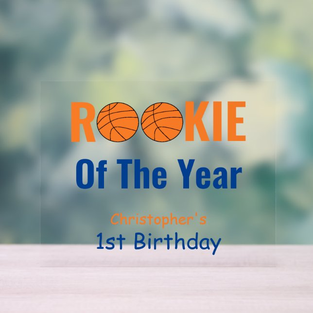 Rookie Basketball 1st Birthday Acrylic Sign (Neutral)