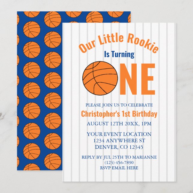 Rookie Basketball 1st Birthday Invitation (Front/Back)