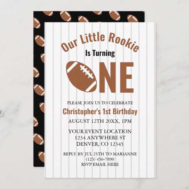 Rookie Football 1st Birthday Invitation (Front/Back)