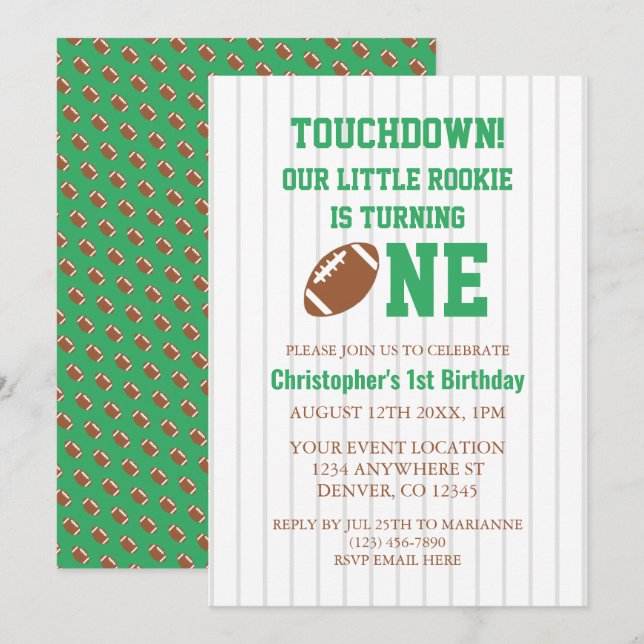 Rookie Football 1st Birthday Invitation (Front/Back)