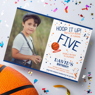 Rookie Hoop It Up Blue Basketball Photo Birthday Invitation
