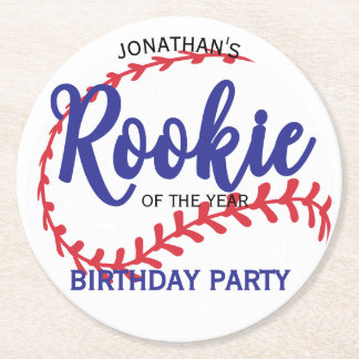Rookie of the Year 1st Bday Baseball Round Paper Coaster