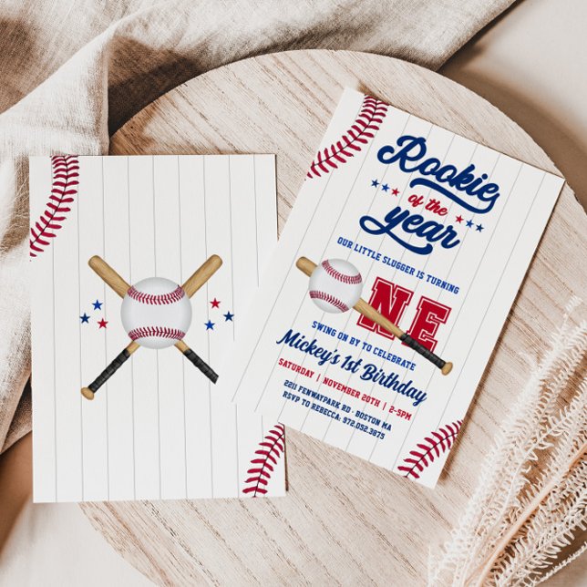 Rookie of the Year 1st Birthday Baseball Birthday Invitation (Creator Uploaded)