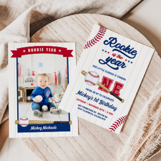 Rookie of the Year 1st Birthday Baseball Birthday Invitation