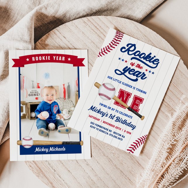 Rookie of the Year 1st Birthday Baseball Birthday Invitation (Creator Uploaded)