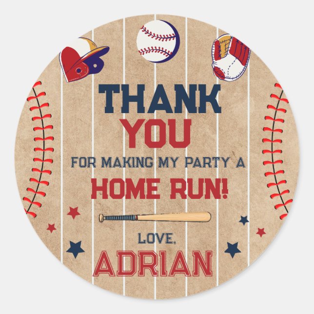 Rookie of the Year 1st Birthday Baseball  Classic Round Sticker (Front)