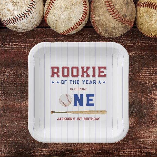 Rookie of the Year 1st Birthday Baseball Paper Plate (Rookie of the Year Baseball Paper Plates)