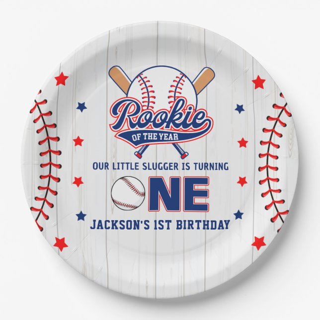 Rookie of the Year 1st Birthday Baseball Paper Plate (Front)