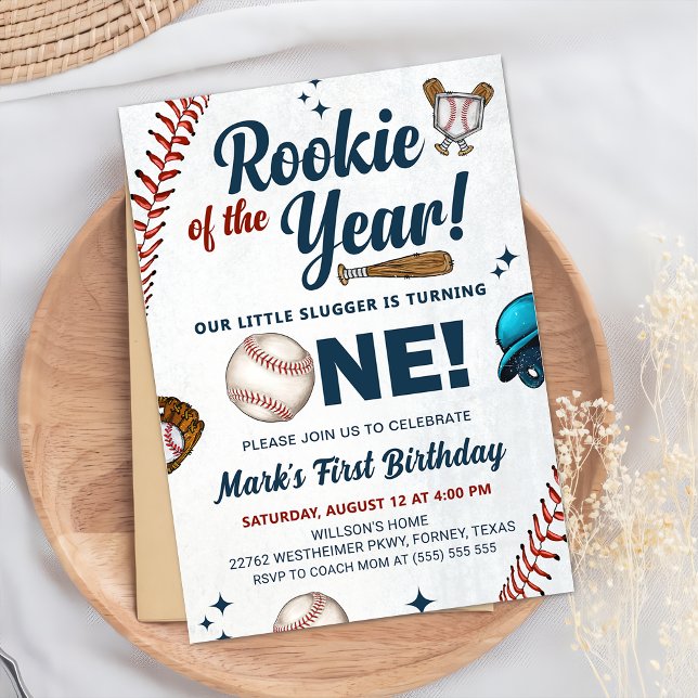 Rookie of the Year 1st Birthday Baseball Party Invitation (Creator Uploaded)