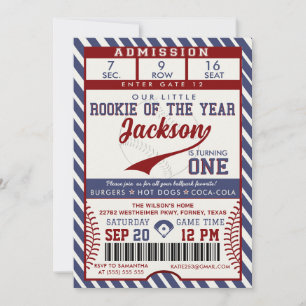 Rookie of the Year 1st Birthday Baseball Ticket Invitation