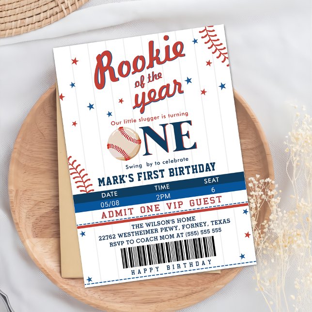 Rookie of the Year 1st Birthday Baseball Ticket Invitation (Creator Uploaded)