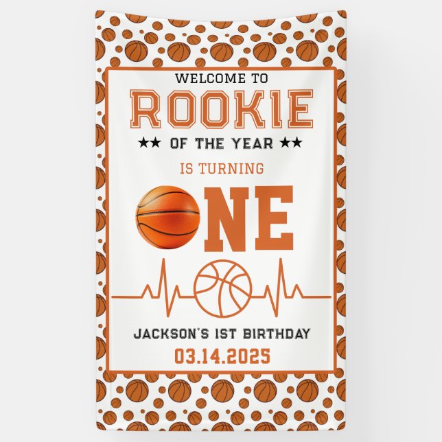 Rookie of the Year 1st Birthday Basketball  Banner (Vertical)