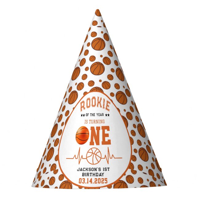 Rookie of the Year 1st Birthday Basketball  Party Hat (Front)