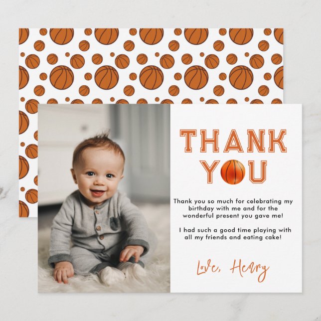 Rookie of the Year 1st Birthday Basketball Thank You Card (Front/Back)