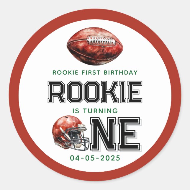  Rookie of the Year 1st Birthday Football Boy's  Classic Round Sticker (Front)
