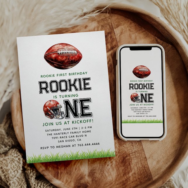  Rookie of the Year 1st Birthday Football Boy's  Invitation (Creator Uploaded)