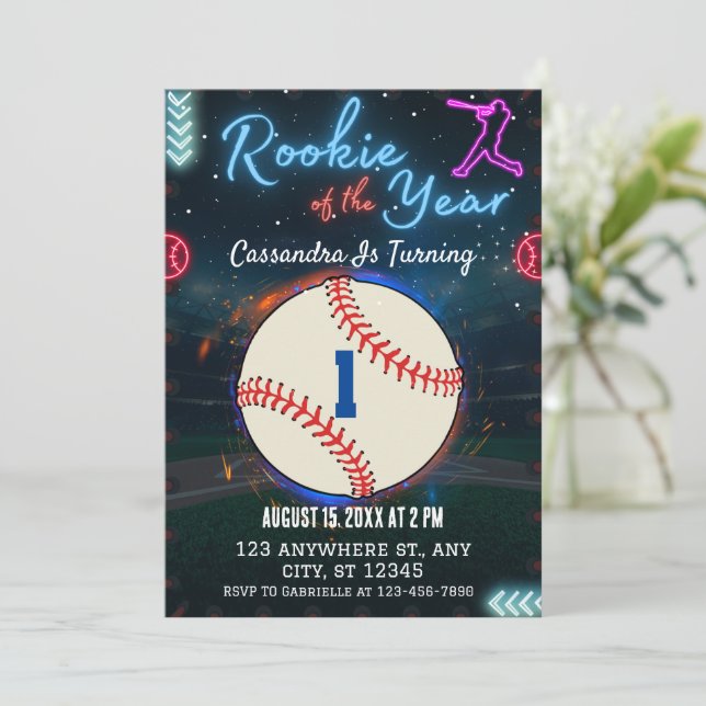 Rookie Of the Year 1st Birthday Party Invitation (Standing Front)
