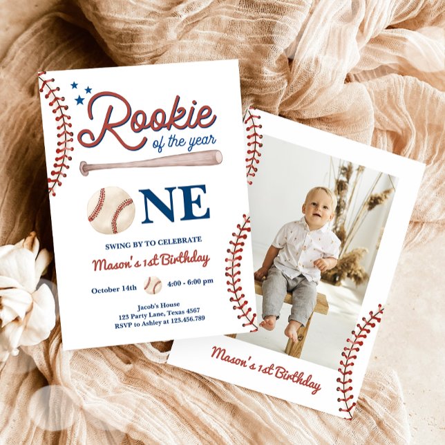 Rookie of The Year 1st Sport Boy Baseball Birthday Invitation (Creator Uploaded)