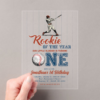 Rookie of the Year Baseball 1st Birthday Acrylic Invitations