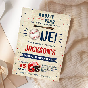 Rookie of the Year Baseball 1st Birthday Batter Up Invitation