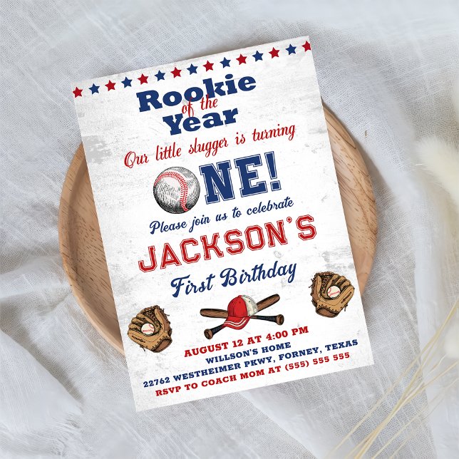 Rookie of the Year Baseball 1st Birthday Batter Up Invitation (Creator Uploaded)