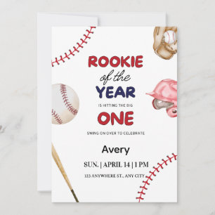 Rookie of the Year Baseball 1st Birthday  Invitation