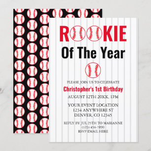 Rookie Of The Year Baseball 1st Birthday Invitation
