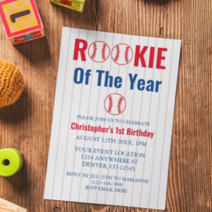 Rookie Of The Year Baseball 1st Birthday Invitation