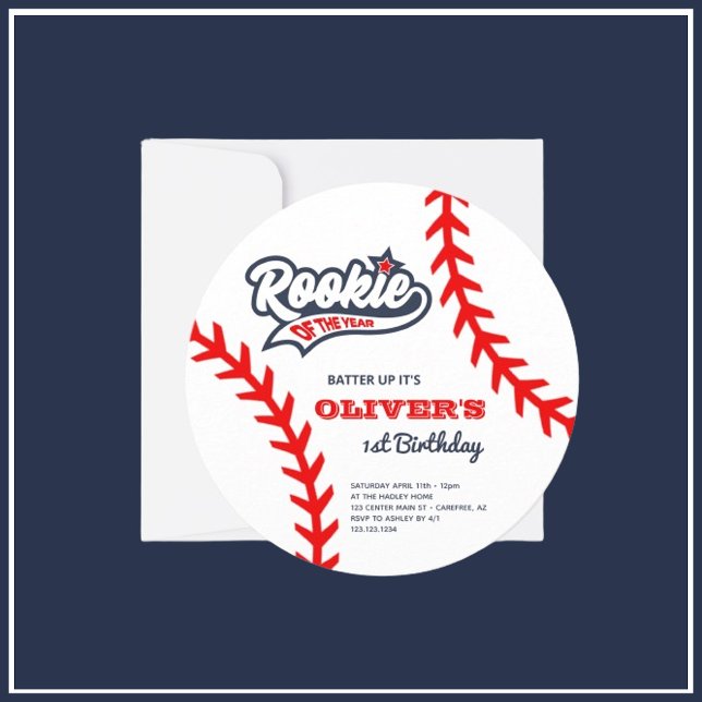Rookie of the Year Baseball 1st Birthday Invitation (Creator Uploaded)