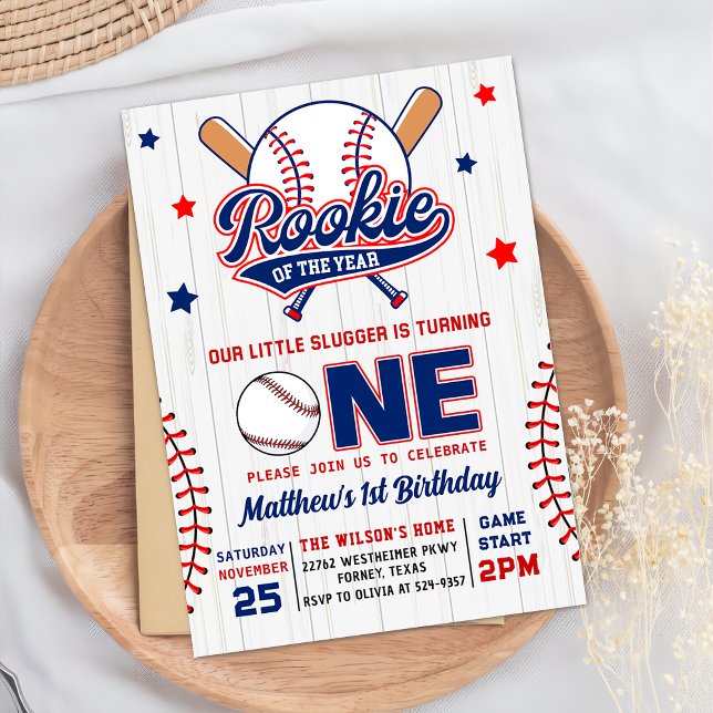 Rookie of the Year Baseball 1st Birthday Invitation (Creator Uploaded)