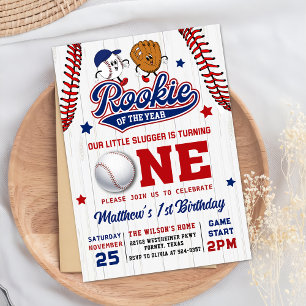Rookie of the Year Baseball 1st Birthday Invitation