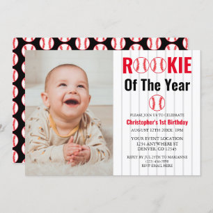 Rookie Of The Year Baseball 1st Birthday Invitation