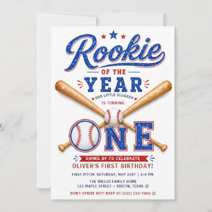 Rookie of the Year Baseball 1st Birthday Invitation