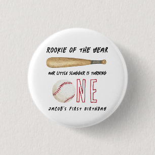 Rookie of the Year Baseball 1st Birthday Party 3 Cm Round Badge