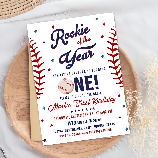 Rookie of the Year Baseball 1st Birthday Party Invitation (Creator Uploaded)